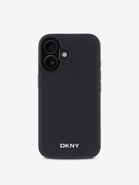 DKNY DKNY PU Leather Silver Metal Logo Magsafe Zadní Kryt pro iPhone 16 Plus Black