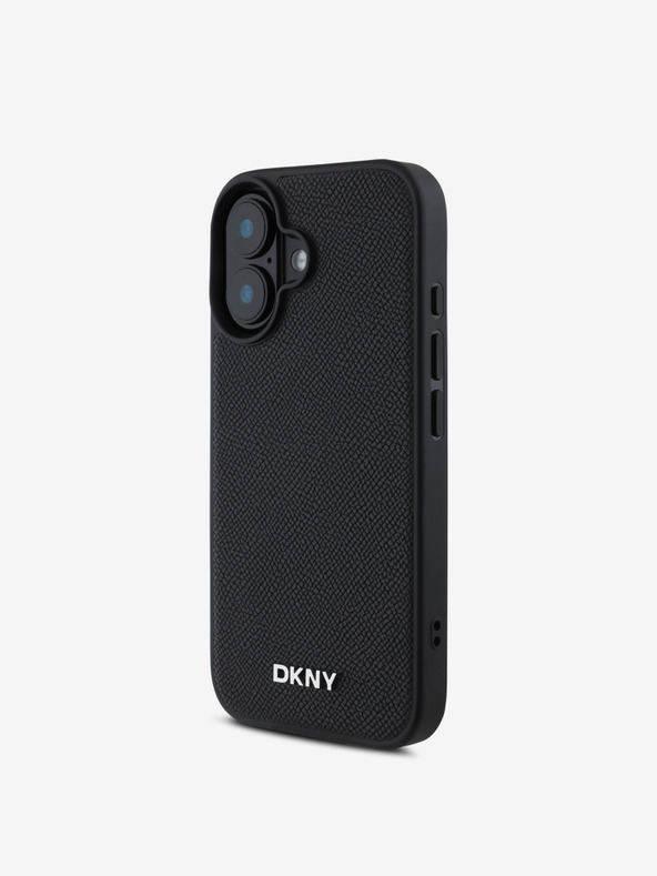 DKNY DKNY PU Leather Silver Metal Logo Magsafe Zadní Kryt pro iPhone 16 Plus Black