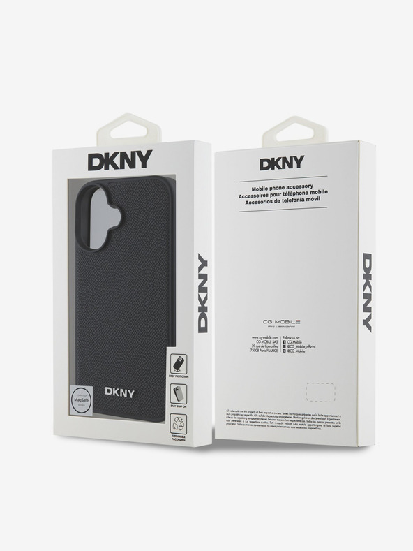DKNY DKNY PU Leather Silver Metal Logo Magsafe Zadní Kryt pro iPhone 16 Plus Black