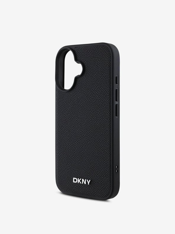 DKNY DKNY PU Leather Silver Metal Logo Magsafe Zadní Kryt pro iPhone 16 Black