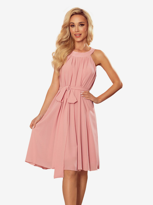 numoco Šifónové šaty s vázáním - práškově růžové Numoco ALIZEE