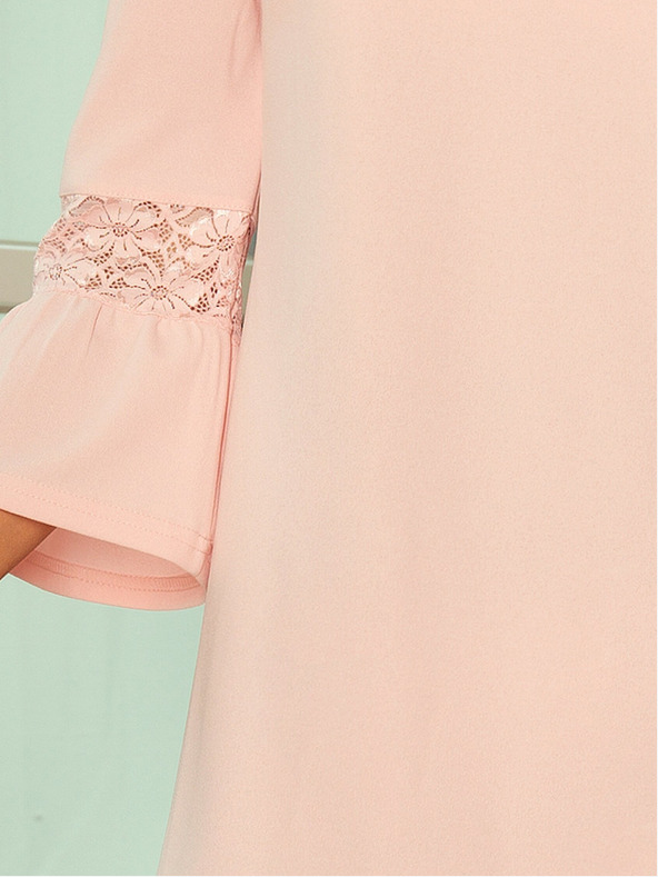 numoco Šaty s krajkou na rukávech - pastelová růžová Numoco MARGARET