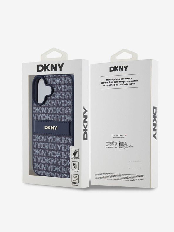 DKNY DKNY PU Leather Repeat Pattern Tonal Stripe Zadní Kryt pro iPhone 16 Blue