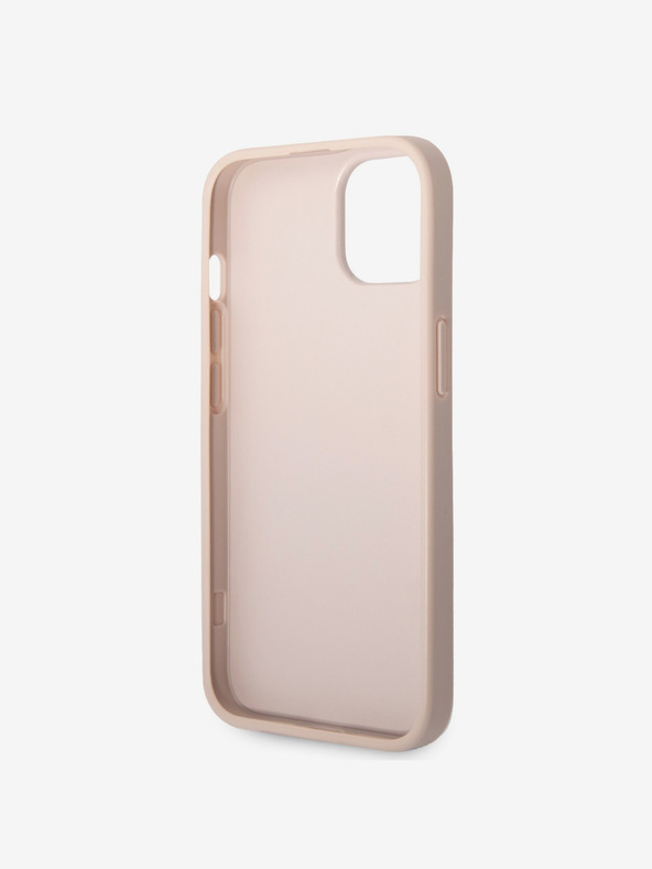 Guess PU 4G Metal Logo Zadní Kryt pro iPhone 15 Pink Obal na telefon