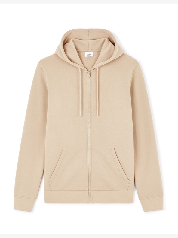 Celio Béžová pánská mikina na zip s kapucí Celio Fethree