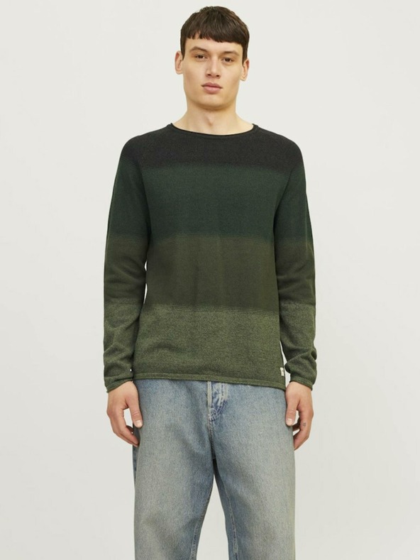 Jack & Jones Zelený pánský pruhovaný svetr Jack & Jones JJEHILL