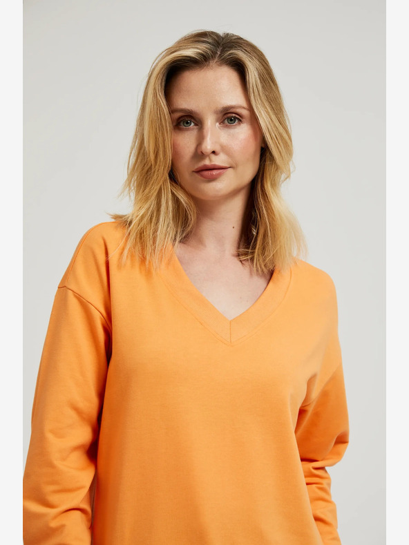 Moodo Oranžová mikina s výstřihem do V Moodo