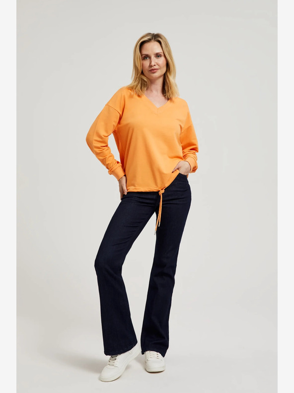 Moodo Oranžová mikina s výstřihem do V Moodo