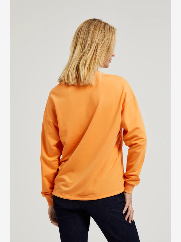 Moodo Oranžová mikina s výstřihem do V Moodo