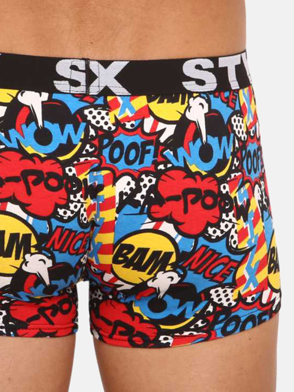Styx Modro-červené pánské vzorované boxerky Styx art Poof