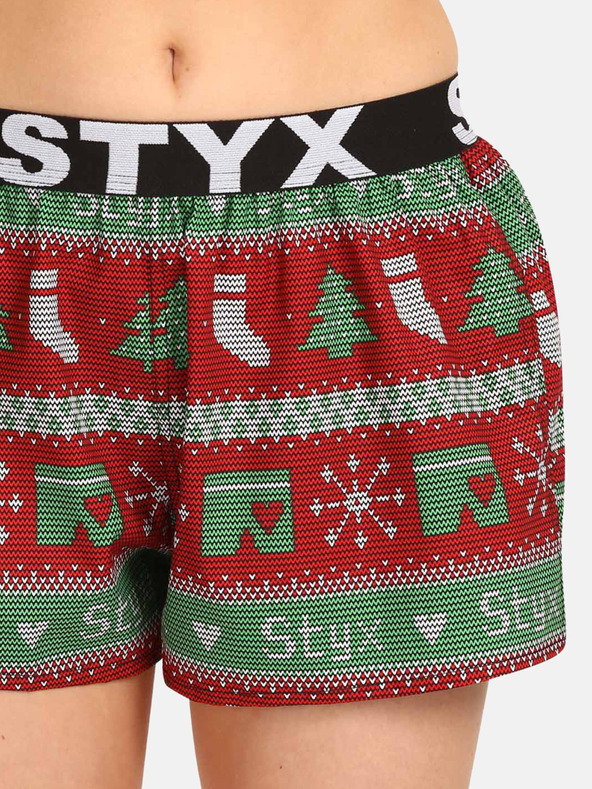 Styx Zeleno-červené dámské vánoční pletené trenýrky Styx Vánoce