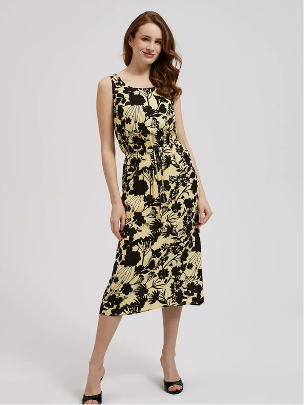 Moodo Žluté květované midi šaty Moodo