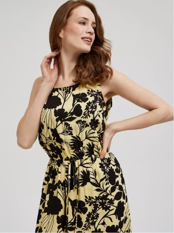 Moodo Žluté květované midi šaty Moodo
