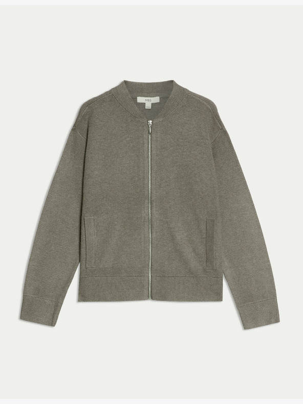Marks & Spencer Pletený kardigan ve stylu bomber s texturou a kulatým výstřihem Marks & Spencer hnědá