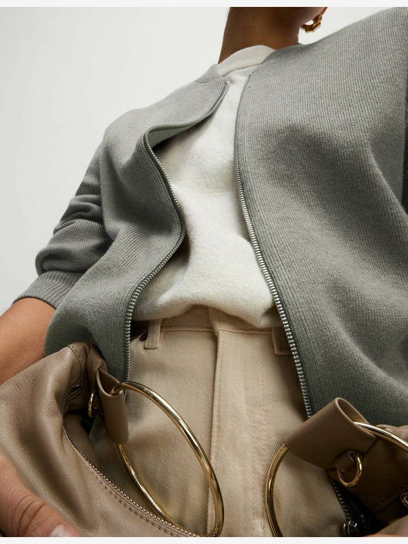Marks & Spencer Pletený kardigan ve stylu bomber s texturou a kulatým výstřihem Marks & Spencer hnědá