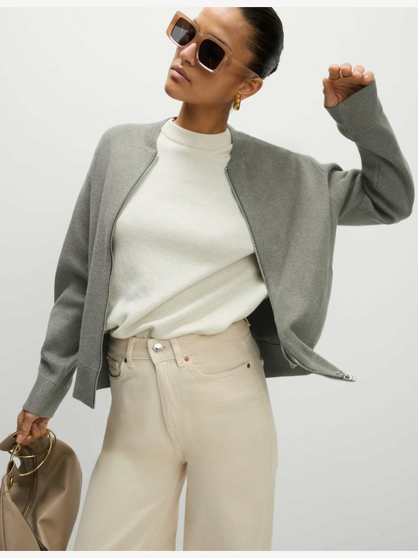 Marks & Spencer Pletený kardigan ve stylu bomber s texturou a kulatým výstřihem Marks & Spencer hnědá