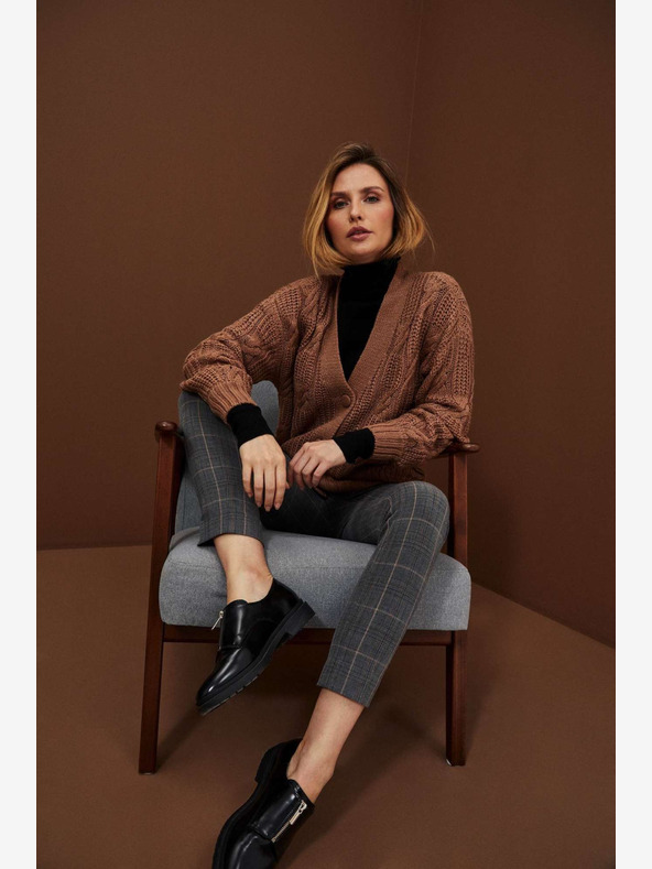 Moodo Šedé dámské kostkované kalhoty Moodo