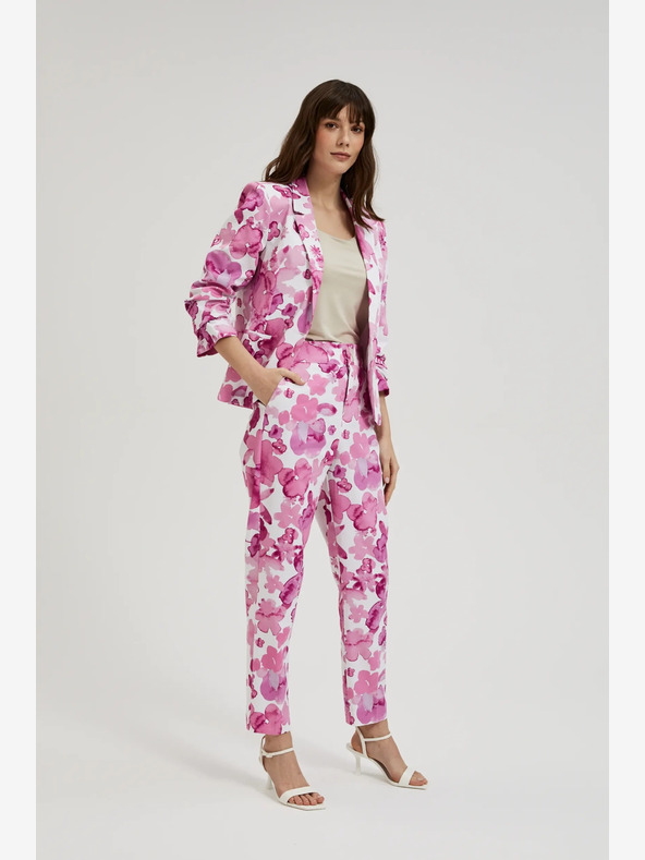 Moodo Růžové dámské květované kalhoty Moodo