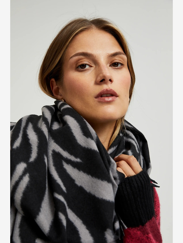 Moodo Šedo-černá dámská vzorovaná šála Moodo