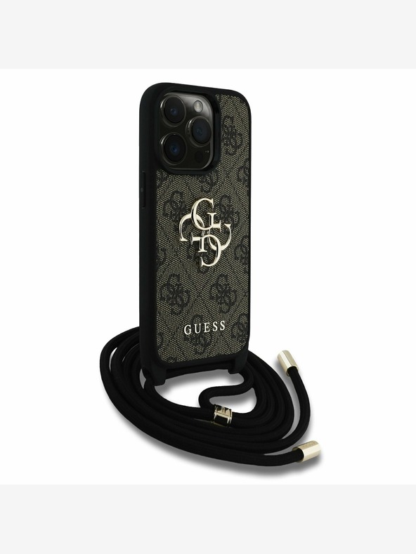 Guess Guess PU 4G Metal Logo Crossbody Popruh Zadní Kryt pro iPhone 15 Pro Max Brown