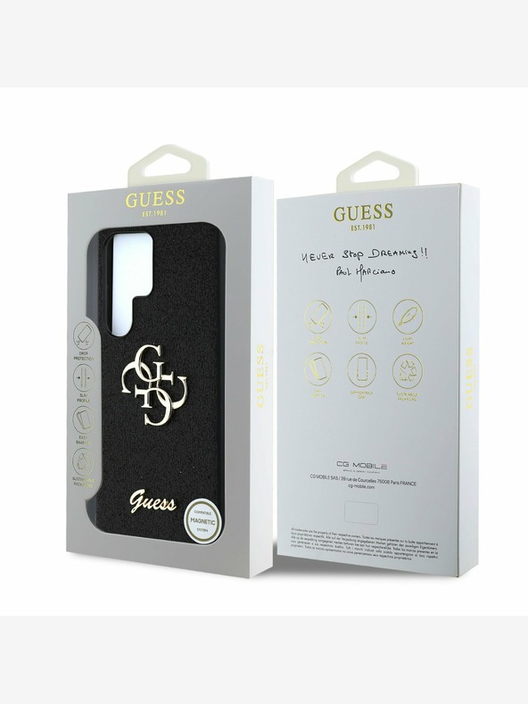 Guess Guess PU Fixed Glitter 4G Metal Logo Zadní Kryt pro Samsung Galaxy S25 Ultra Black