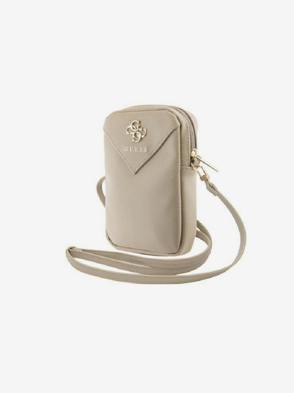 Guess Guess PU Grained 4G Metal Logo Taška na Telefon se Zipem Gold