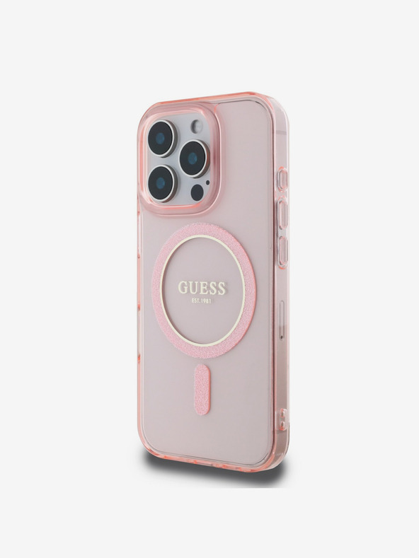 Guess Guess IML Glitter Ring MagSafe Zadní Kryt pro iPhone 16 Pro Max Pink