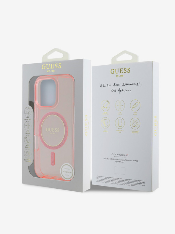 Guess Guess IML Glitter Ring MagSafe Zadní Kryt pro iPhone 16 Pro Max Pink