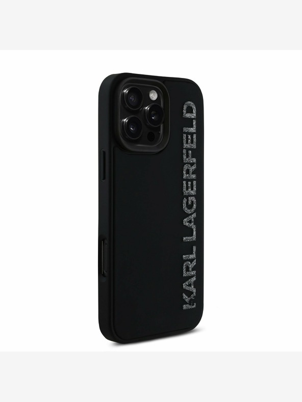 Karl Lagerfeld Karl Lagerfeld 3D Rubber Glitter Logo Zadní Kryt pro iPhone 16 Pro Max Black