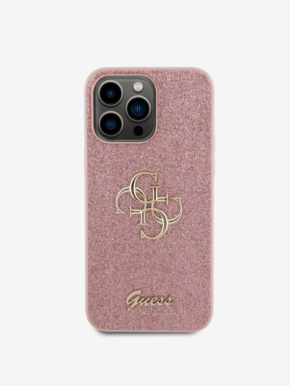 Guess Guess PU Fixed Glitter 4G Metal Logo Zadní Kryt pro iPhone 15 Pro Max Pink