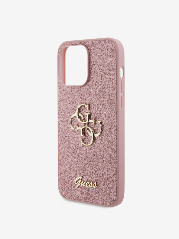 Guess Guess PU Fixed Glitter 4G Metal Logo Zadní Kryt pro iPhone 15 Pro Max Pink