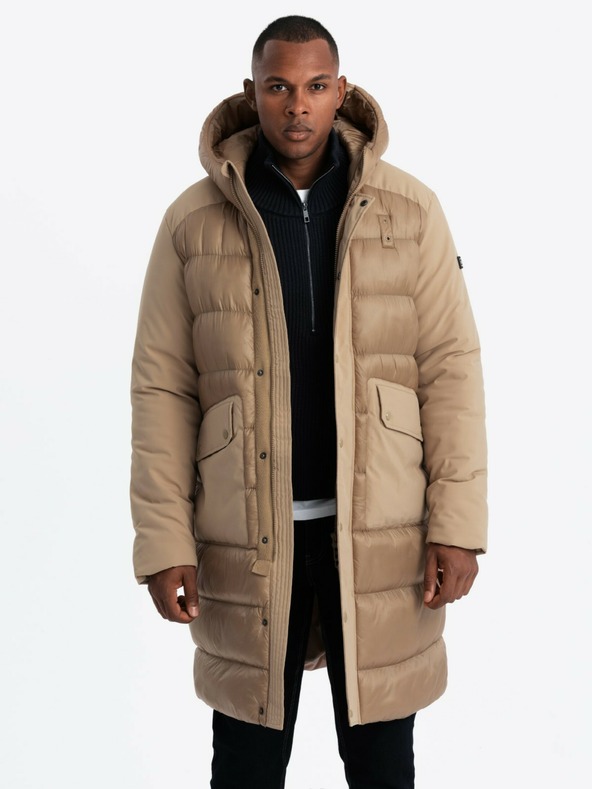 Ombre Clothing Pánská prošívaná dlouhá bunda s velkými kapsami Ombre Clothing