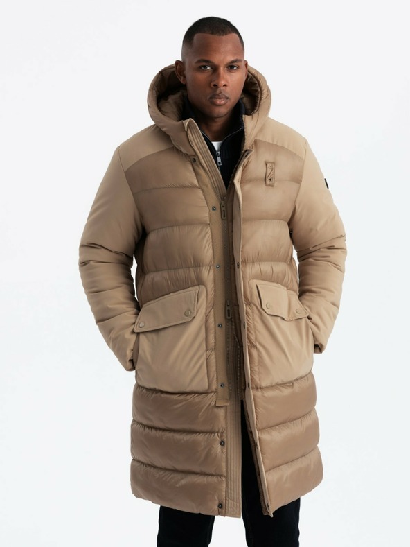 Ombre Clothing Pánská prošívaná dlouhá bunda s velkými kapsami Ombre Clothing