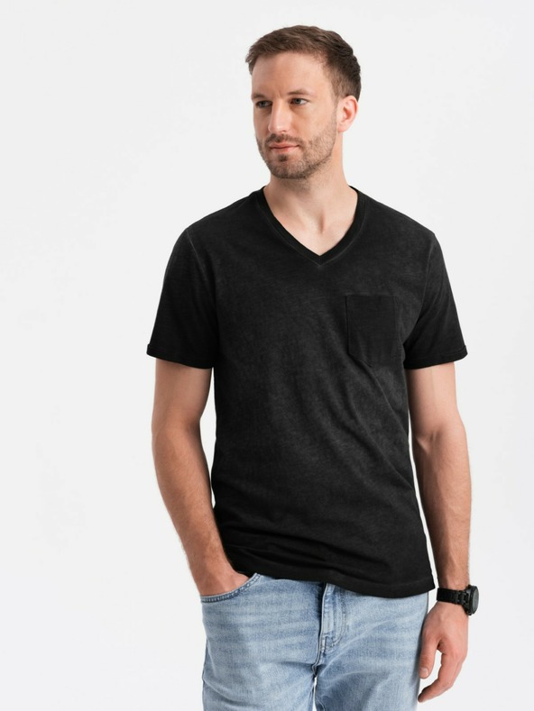 Ombre Clothing Černé pánské žíhané tričko Ombre Clothing