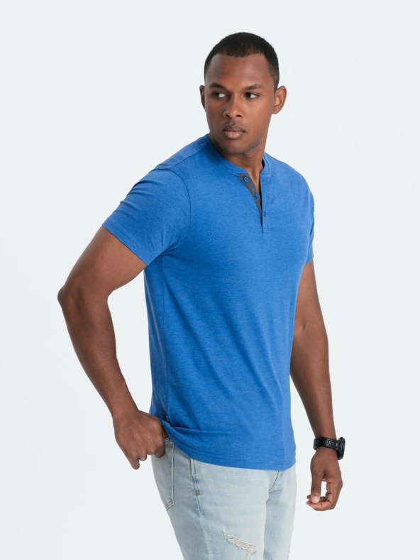 Ombre Clothing Modré pánské tričko s kulatým výstřihem Ombre Clothing