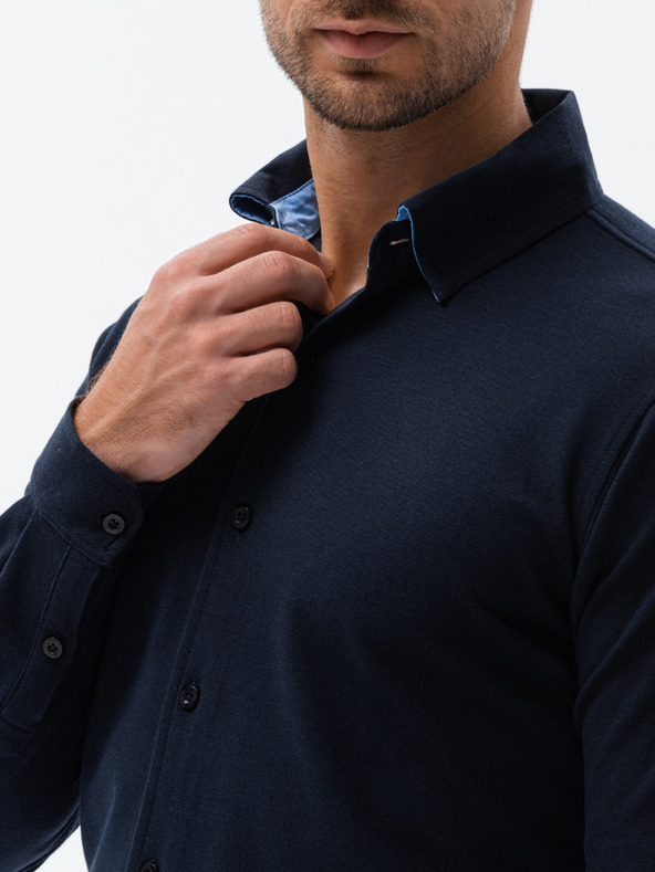 Ombre Clothing Pánská pletená slim košile s dlouhým rukávem Ombre Clothing