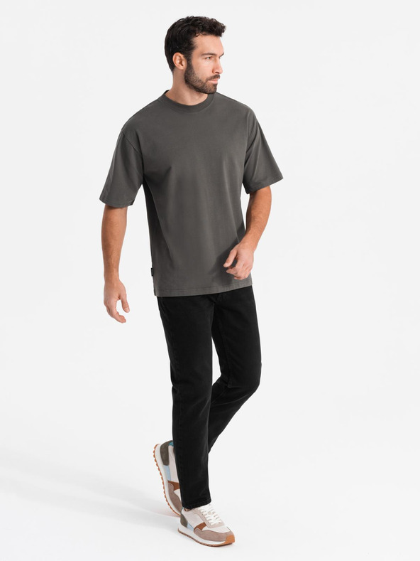 Ombre Clothing Pánské tričko LOOSE FIT s kapsou khaki Ombre Clothing