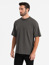 Ombre Clothing Pánské tričko LOOSE FIT s kapsou khaki Ombre Clothing