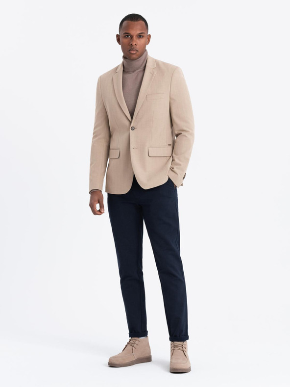Ombre Clothing Elegantní pánské sako z vlněné směsi béžové Ombre Clothing