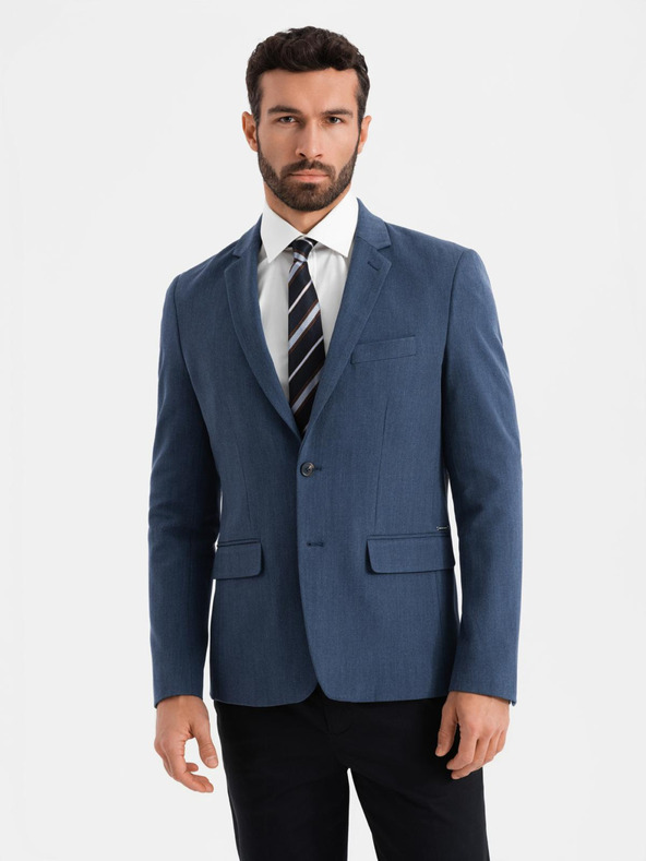 Ombre Clothing Elegantní pánské sako z vlněné směsi tmavě modré Ombre Clothing