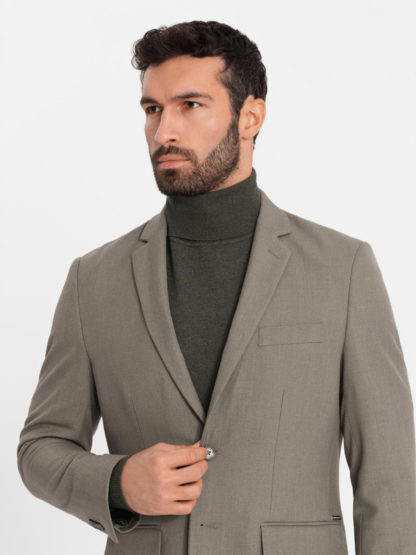 Ombre Clothing Elegantní pánské sako z vlněné směsi khaki Ombre Clothing