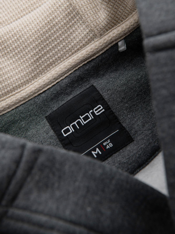 Ombre Clothing Pánská mikina s kapucí na knoflíky - grafitová melanž V4 OM-SSZP-0186 Ombre Clothing