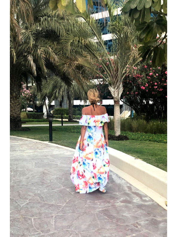 numoco Dlouhé letní šaty s páskem - barevný květinový vzor Numoco