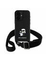 Karl Lagerfeld Karl Lagerfeld Saffiano Crossbody Popruh Metal Karl and Choupette Zadní Kryt pro iPhone 16 Plus Black