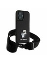 Karl Lagerfeld Karl Lagerfeld Saffiano Crossbody Popruh Metal Karl and Choupette Zadní Kryt pro iPhone 16 Plus Black