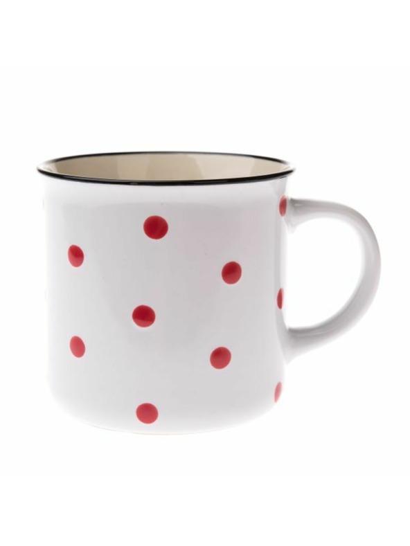 Casa de Engel Keramický hrnek, bílý s červenými puntíky, 470ml, 6/24
