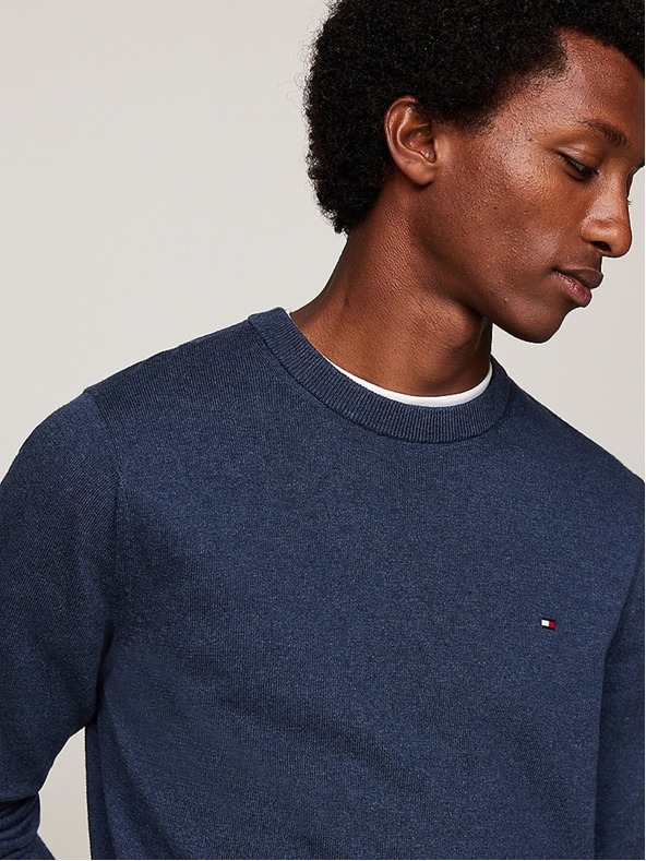 Tommy Hilfiger Pánsky modrý sveter Aegean Sea Heather Tommy Hilfiger