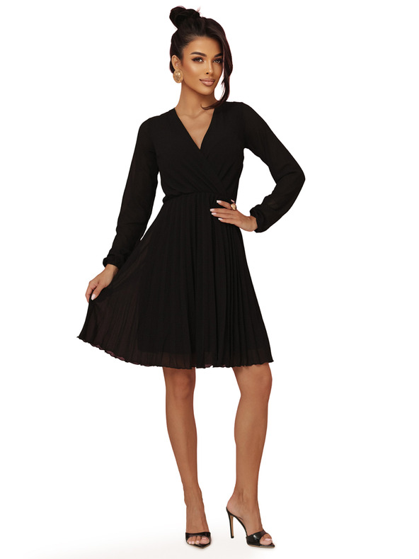 numoco Skládané šaty ISABELLE  s dlouhým rukávem a výstřihem