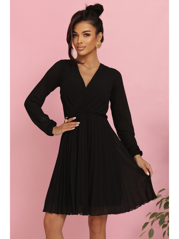 numoco Skládané šaty ISABELLE  s dlouhým rukávem a výstřihem