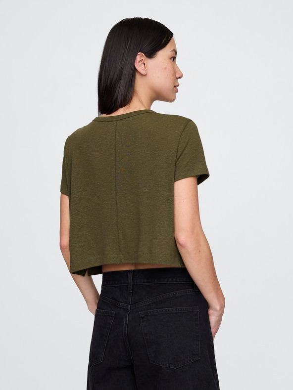 GAP Lněné crop tričko GAP